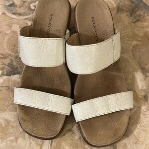 Rockport Size 6 Vintage White wedge heel sandals with leather uppers. GUC/VGUC